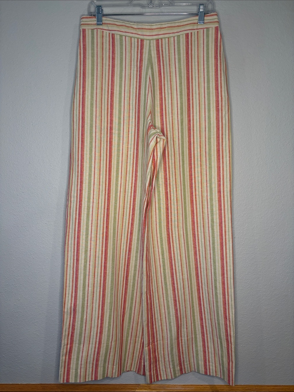 NWOT Coldwater Creek wide leg linen blend striped pants pull on M